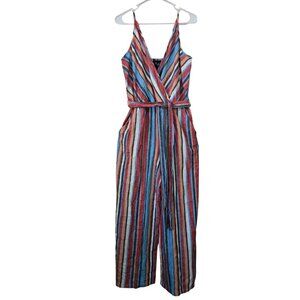 Beige by eci Women's Multicolor Striped Jumpsuit Wide Leg Tie at Waist Size XL